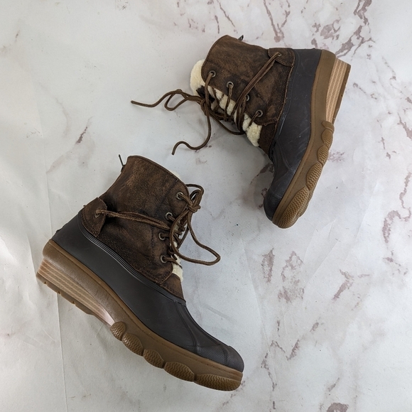 Sperry Boot Women 9M Saltwater Wedge Tide Weather Winter Waterproof Duck Fur - Picture 10 of 10